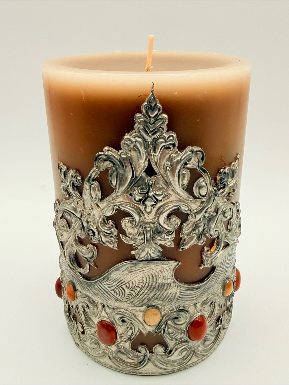 Vintage Pier 1 Imports 4x6 Pillar Candle Silver Tone Metal Wrap Unused USA